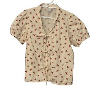 ICHI Beige Floral Women's Blouse
